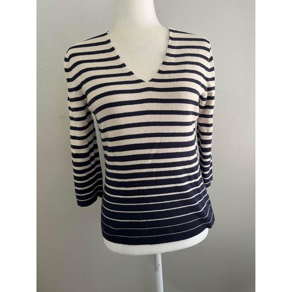 Eddie Bauer Ribbed Striped 3/4 Sleeve Sweater Blouse Size Large - Picture 2 of 8